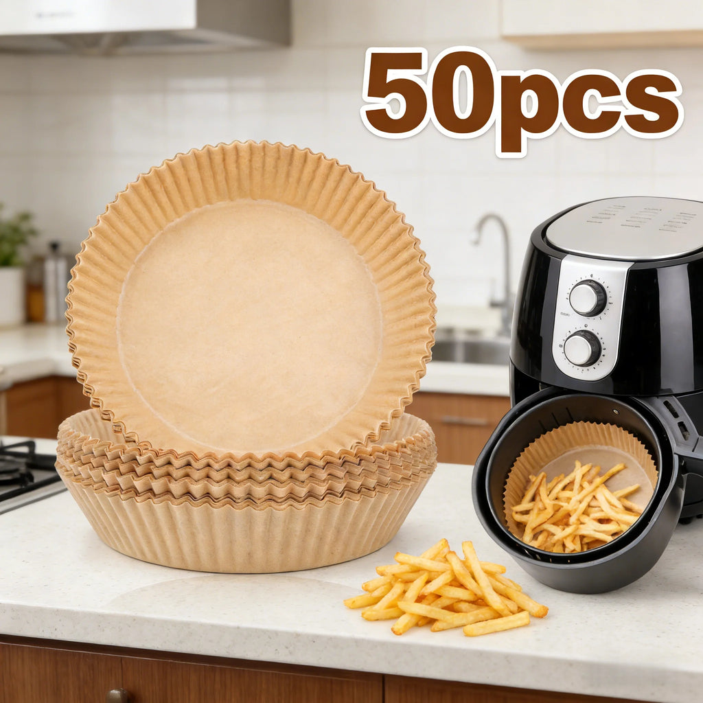 50pcs fifty disposable round baking parchment papers. a large, convenient quantity of non-stick liners for oven use.