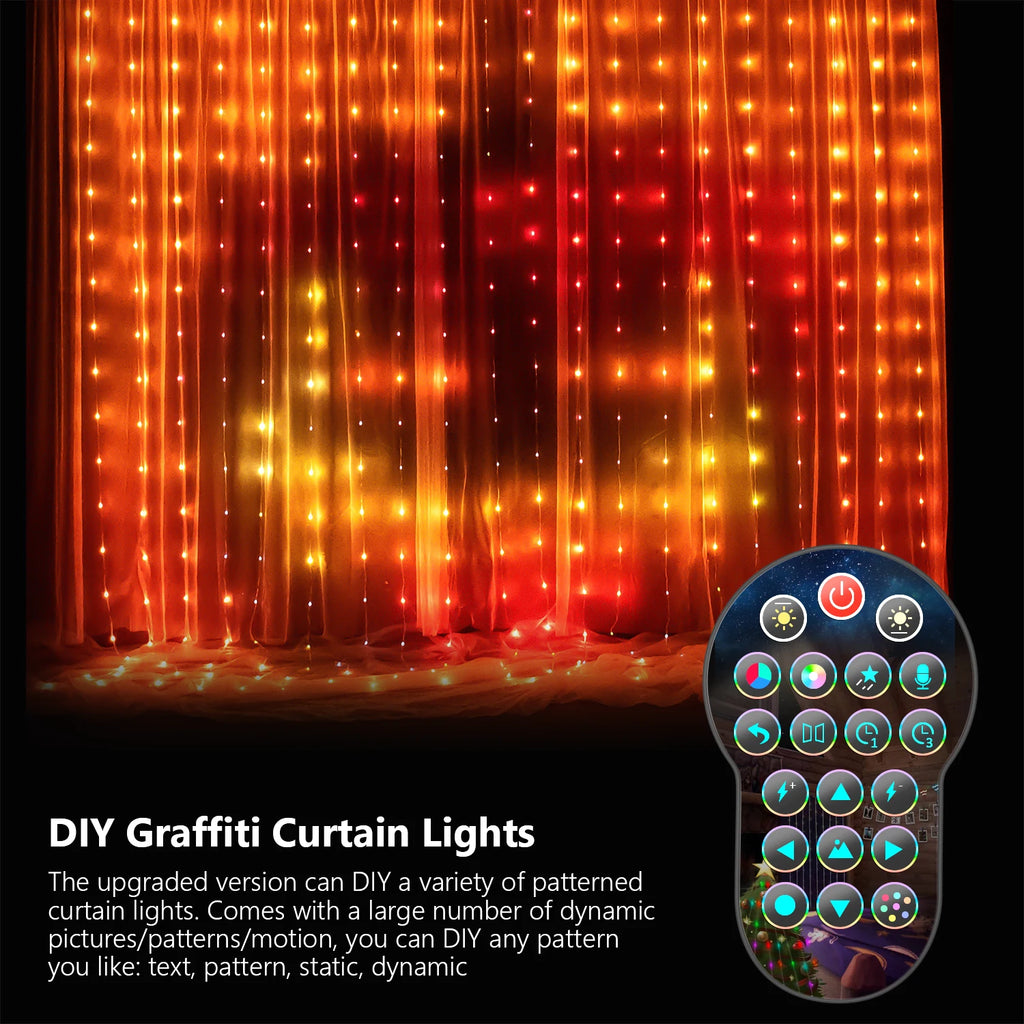 Smart Curtain Lights, 9.8 X 9.8Ft LED Curtain Lights, 400LEDs RGB Color Changing APP Programmable DIY Music-Sync String Lights F - Firu Total Sales