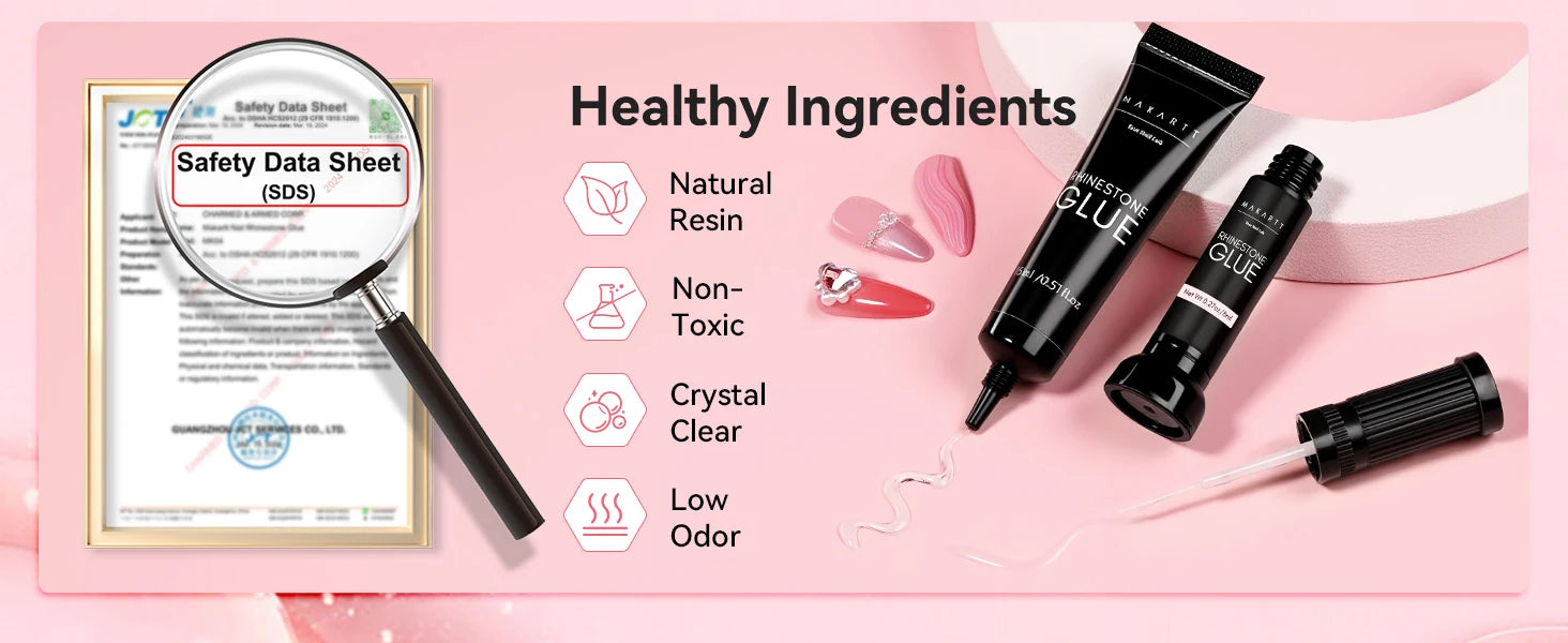 Makartt Nail Rhinestone Glue Set - Gel Nail Glue for Rhinestones, 3D Art Design Super Strong Adhesive for Charm Gems Jewel