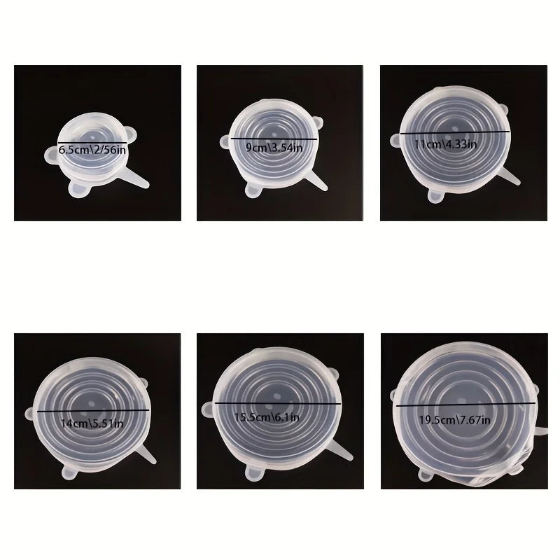 6Pcs Reusable Silicone Food Seal Wraps - Fridge & Dishwasher Safe, Heat Resistant & Leak-Free Kitchen Organizer