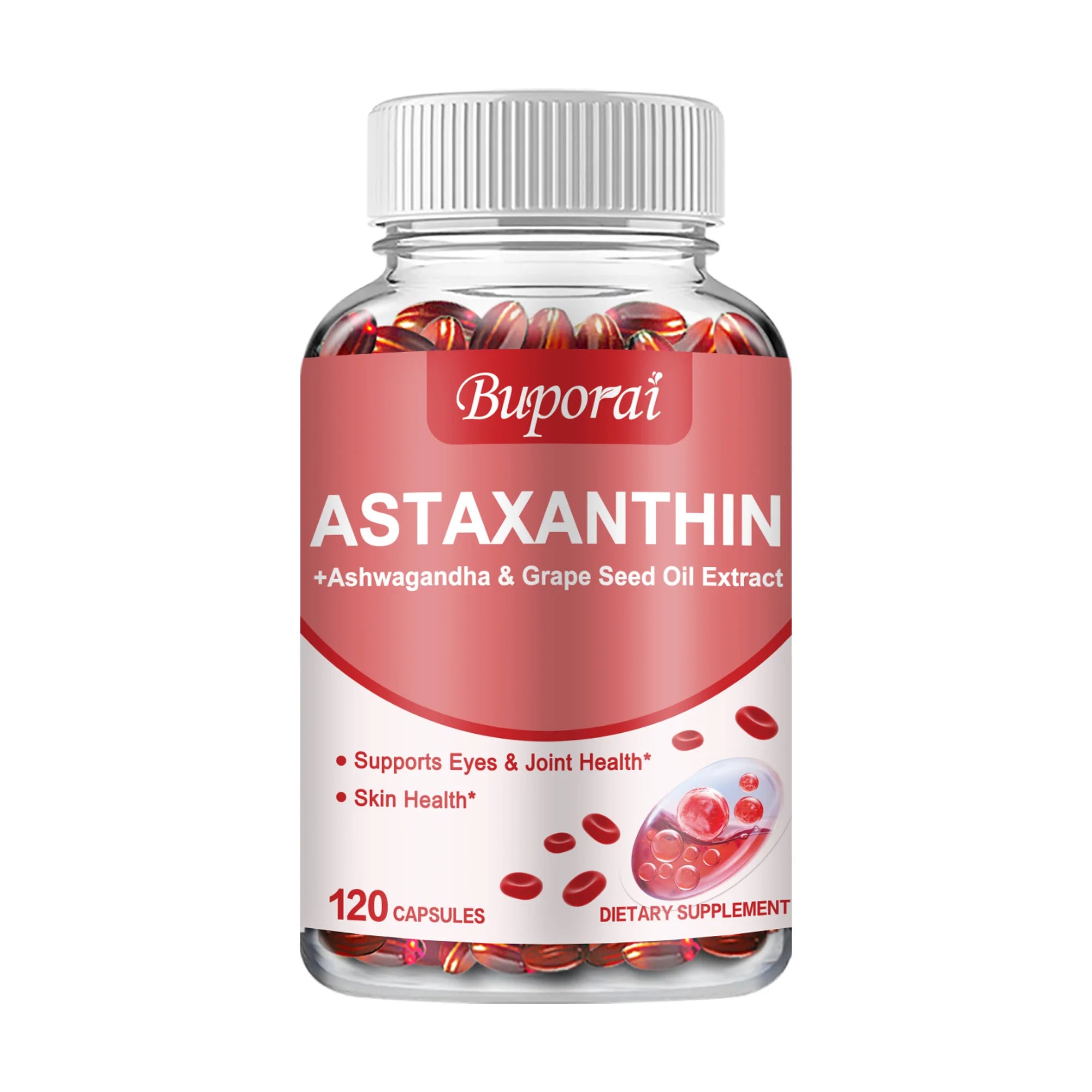 Astaxanthin 24mg - with Grapeseed Oil, Ashwagandha - Supports Cardiovascular,Eye, Joint, Skin Health, Antioxidant - 120 Capsules