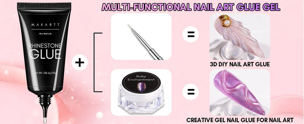 Makartt Nail Rhinestone Glue Set - Gel Nail Glue for Rhinestones, 3D Art Design Super Strong Adhesive for Charm Gems Jewel
