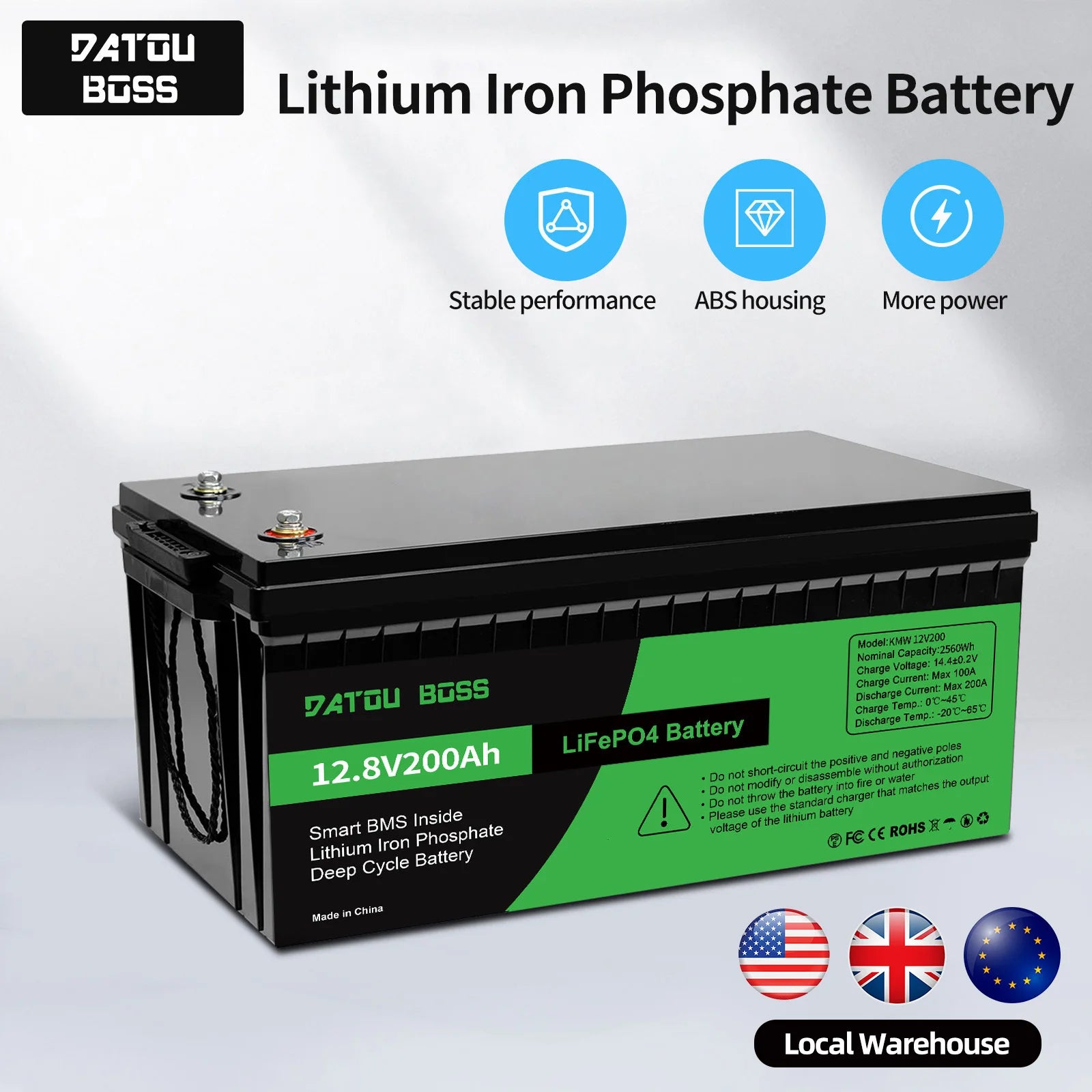 Batería LiFePO4 12V 200AH DATOUBOSS 2560W | BMS | Solar Recargable 🔋
