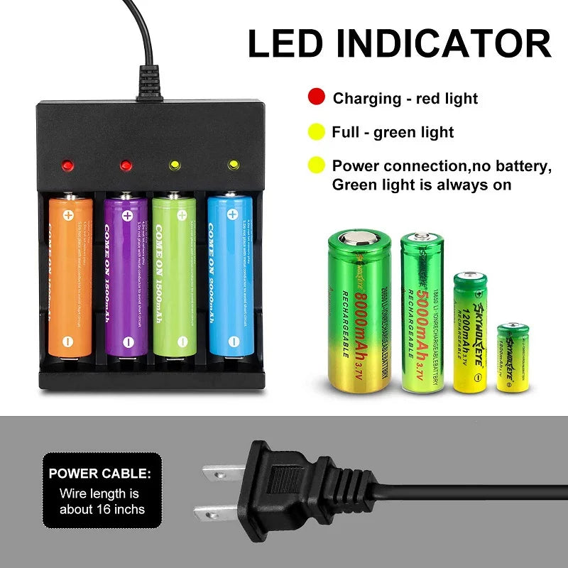 Cargador Universal Inteligente 4 Bahías Skywolfeye | 18650 26650 14500 | Li-ion 🔋