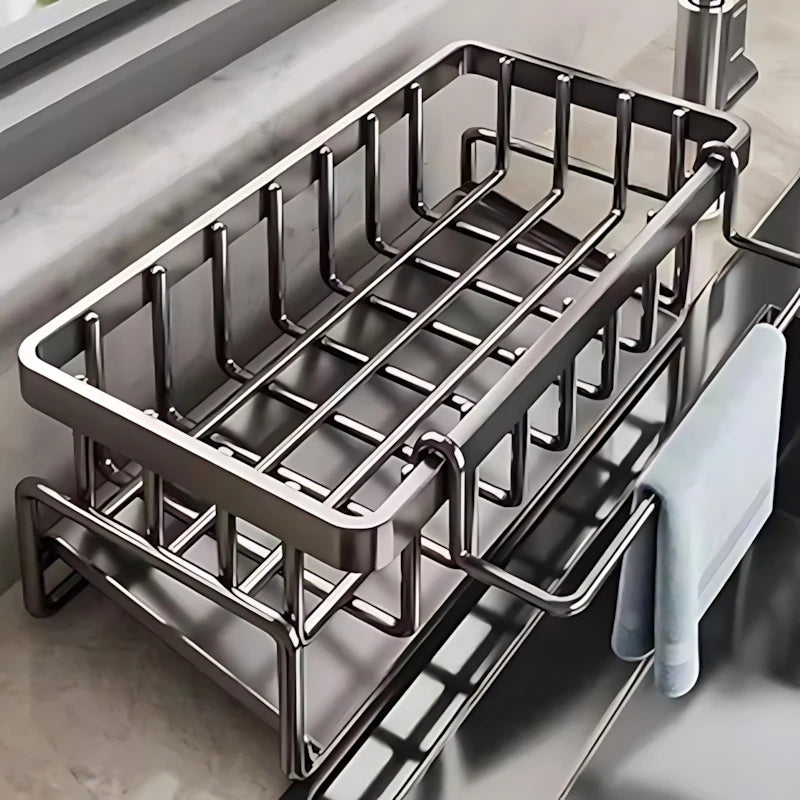 Over-Sink Kitchen Organizer - Sponge Holder & Drying Rack with Faucet Mount, Space-Saving Storage for Sponges and Brushes