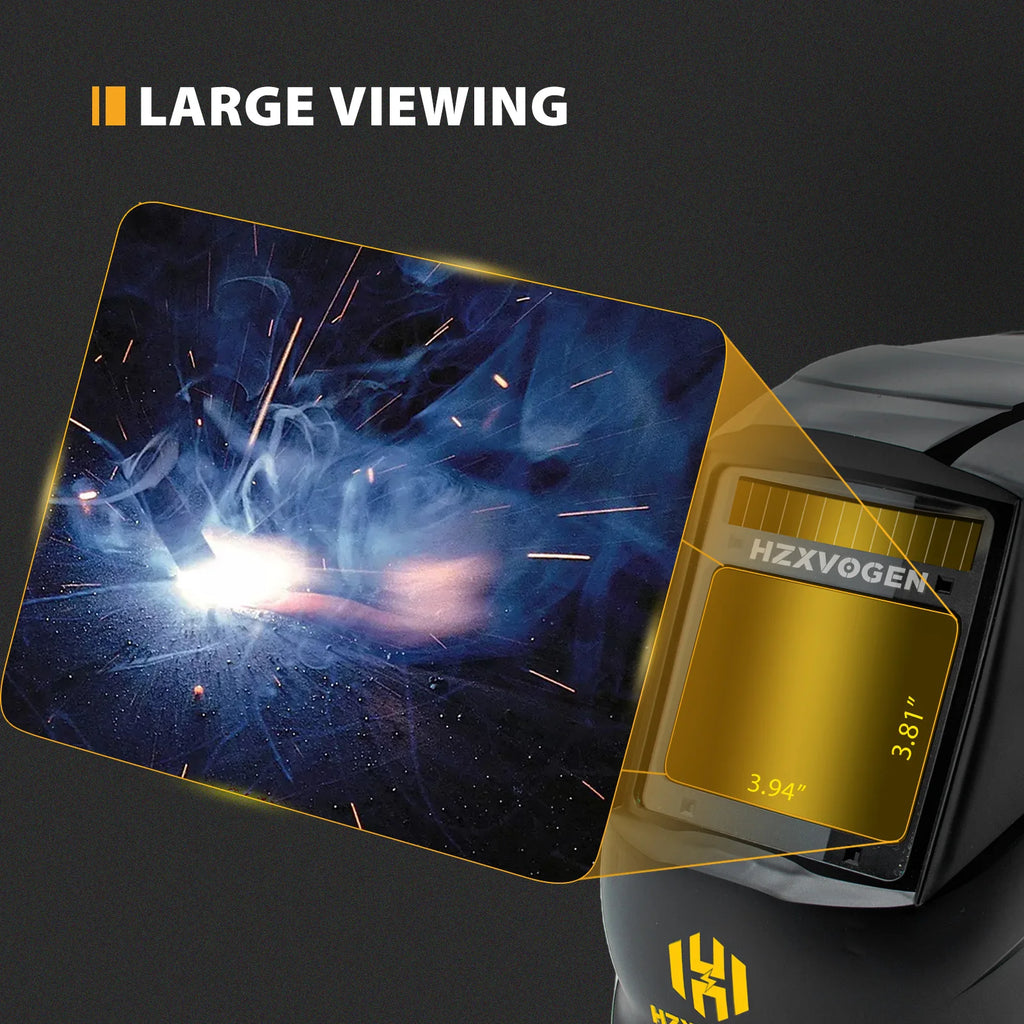 HZXVOGEN Auto Darkening Welding Helmet 3.94”×3.82” Large Viewing Welding Hood True Color Solar Battery Powered Welder Mask HV008