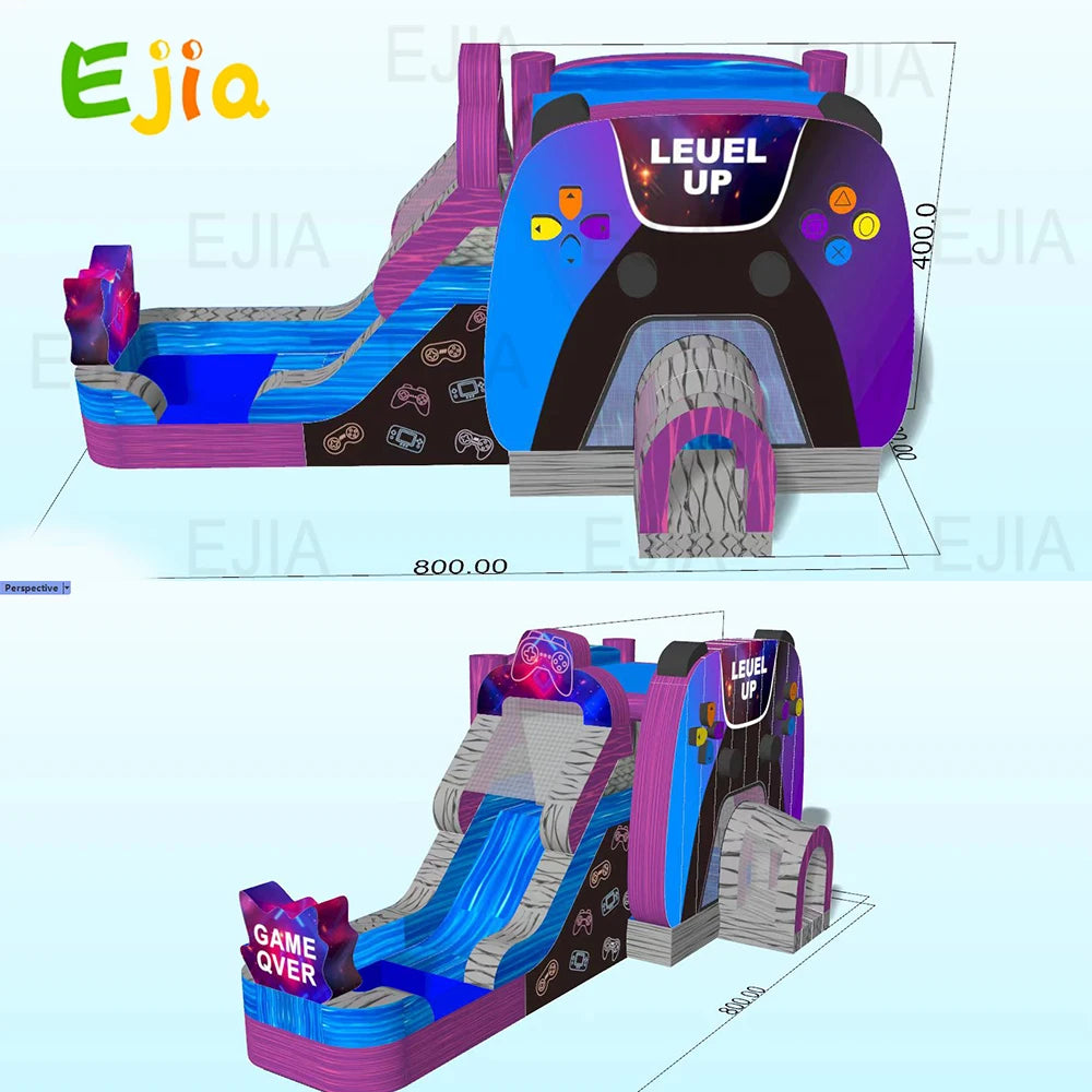 Castillo Inflable 26ft Tema Videojuegos | Tobogán de Agua | Fiestas Infantiles 🎮 - Firu Total Sales