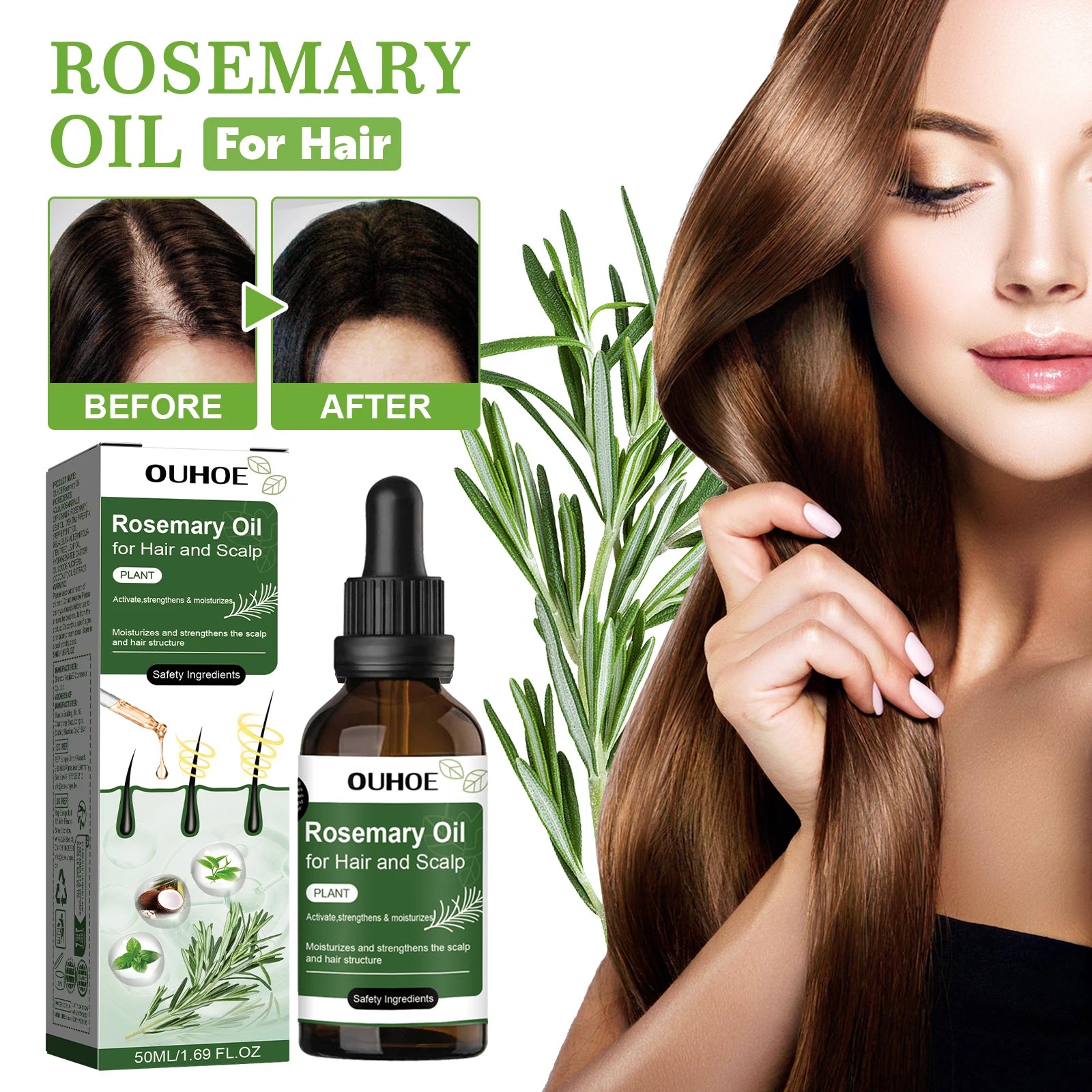 Rosemary Hair Oil Anti Hair Loss Stimulate Hair Growth Nourishing Scalp Strengthen Follicles Purify Scalp Restore Shine Hair Oil