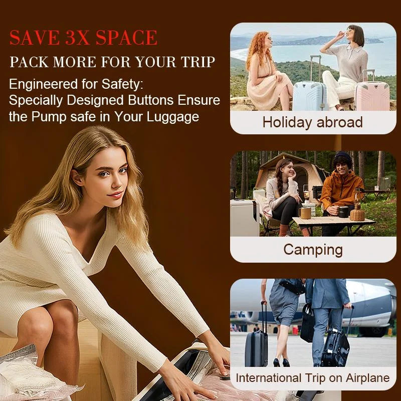 Vacuum Compression Bags for Travel | Rechargeable Pump | Carry-On Size | Space Saver