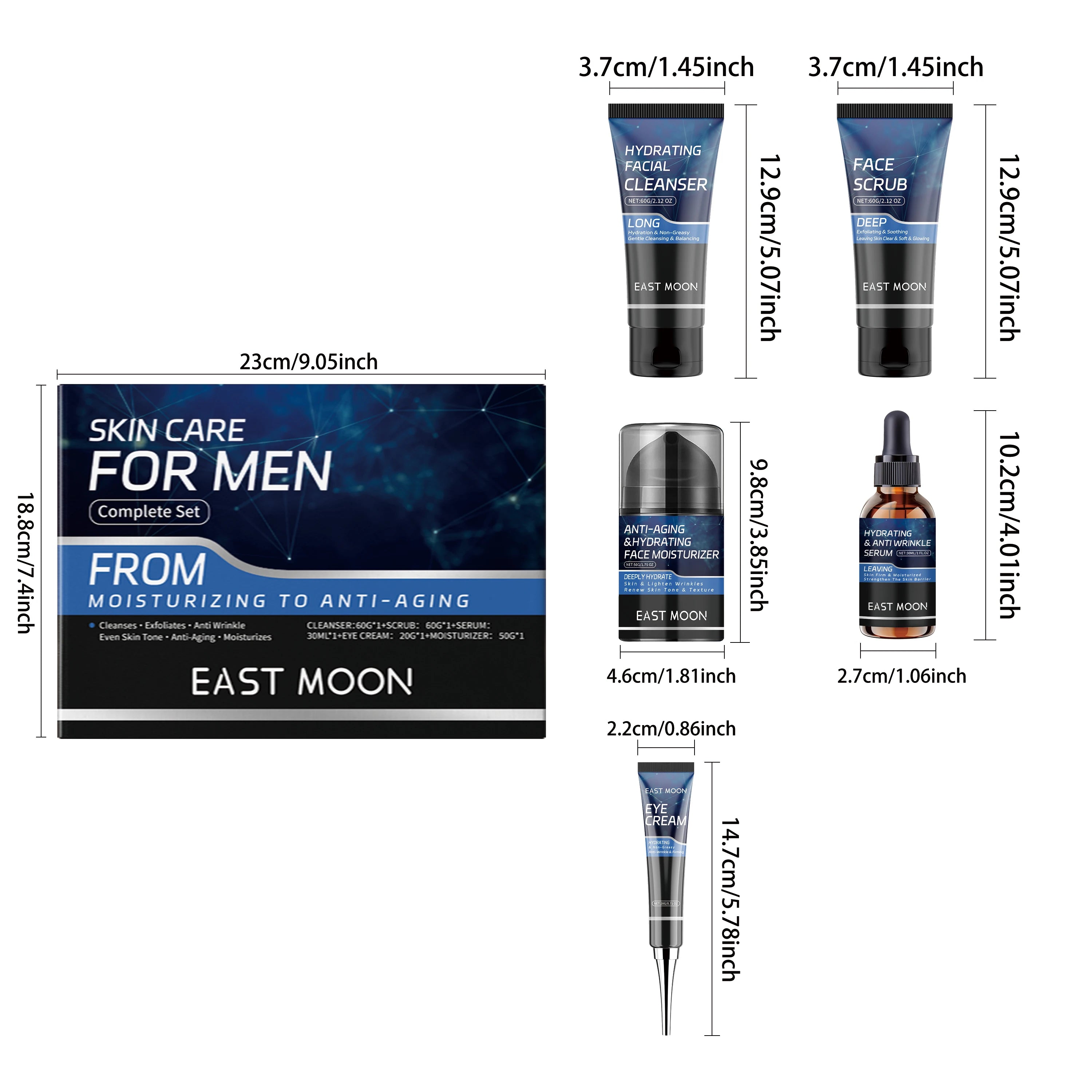 East Moon 1set Men's Cleansing Care Gift Set Nourishing Skincare Firming Wrinkles Moisturizing Remove Dirt Oil Control Care Set