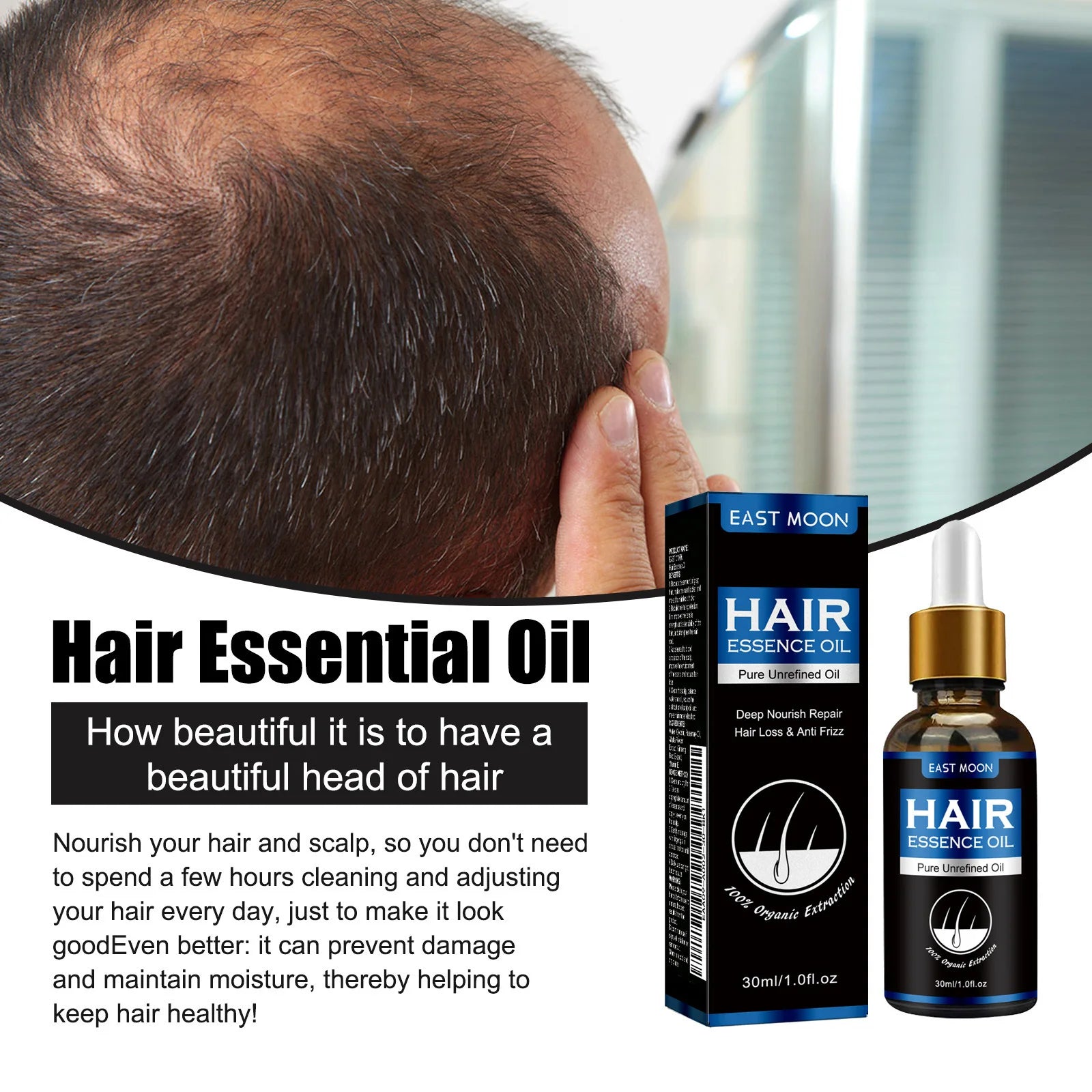East Moon 30ml Men Hair Essence Strengthens Hair Roots Nourishes Moisturizes Scalp Fast-Absorbing, Promotes Thicker