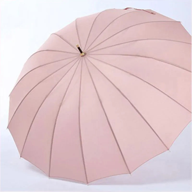 16-Year-Old Pastel-Colored Long Umbrella, Waterproof, Large, Sturdy, Long-Handled Umbrella.