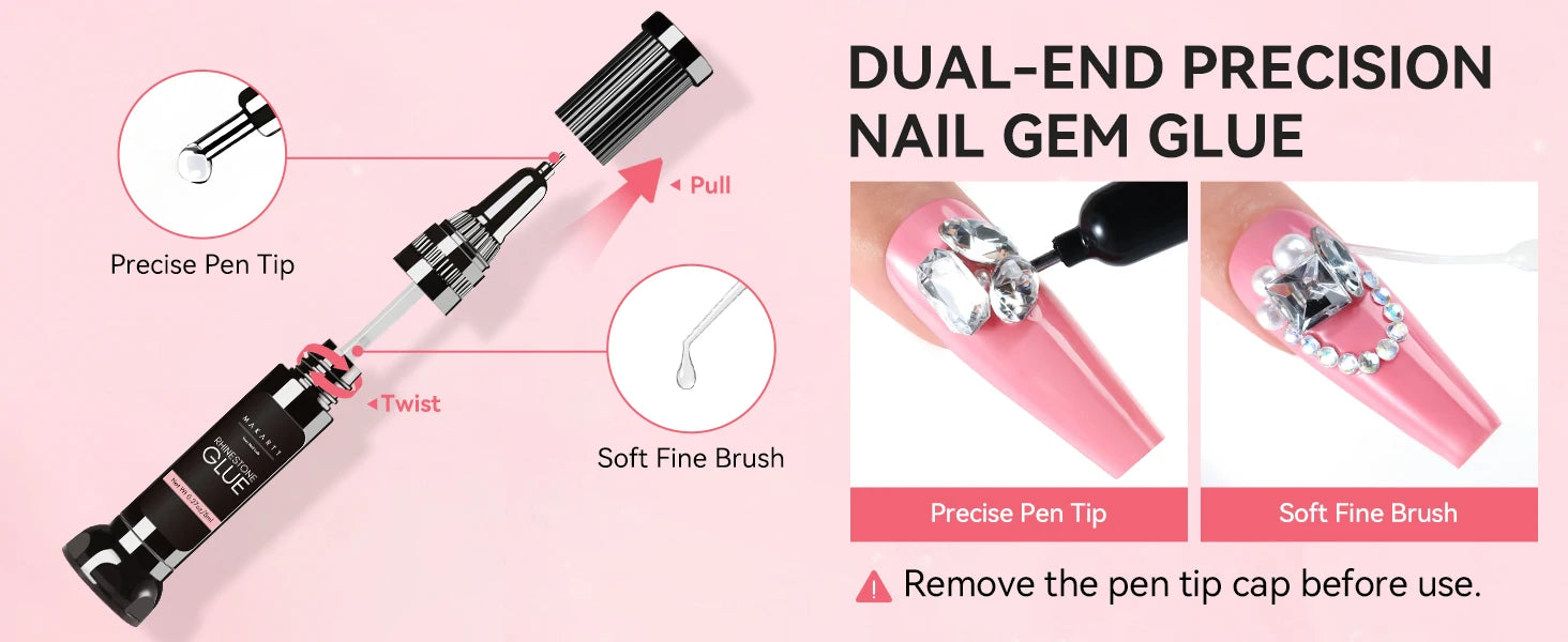 Makartt Nail Rhinestone Glue Set - Gel Nail Glue for Rhinestones, 3D Art Design Super Strong Adhesive for Charm Gems Jewel