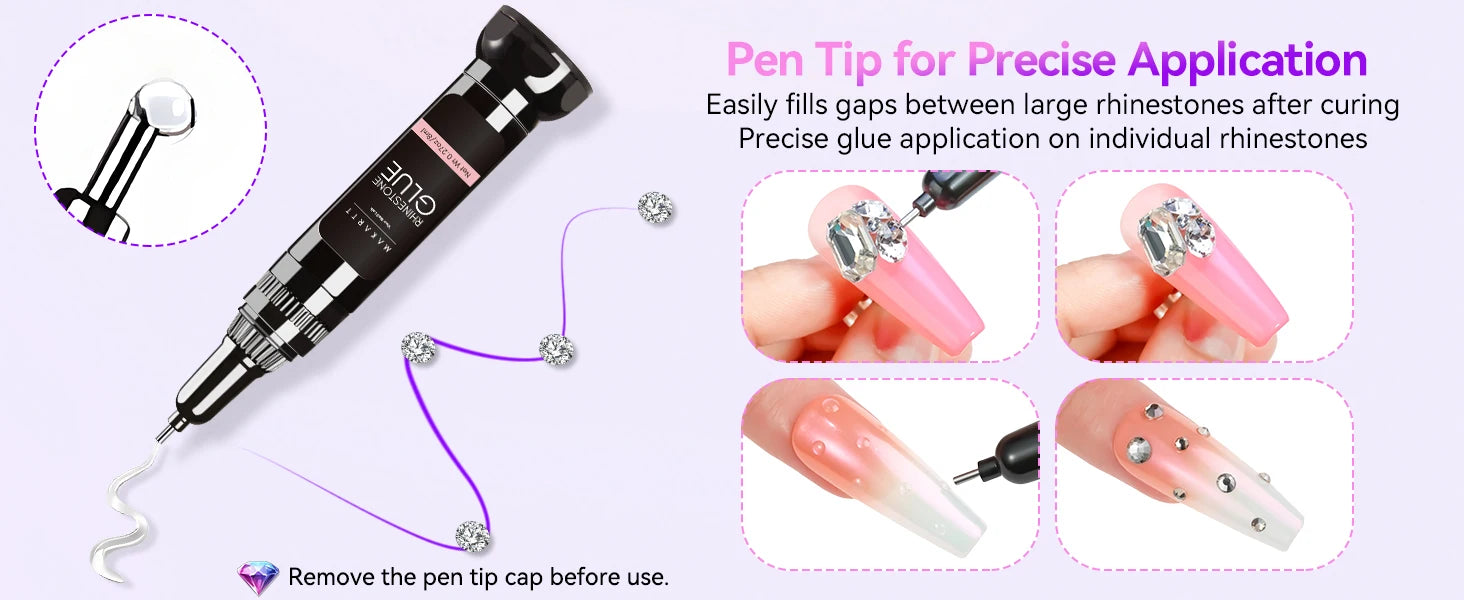 Makartt Nail Rhinestone Glue Set - Gel Nail Glue for Rhinestones, 3D Art Design Super Strong Adhesive for Charm Gems Jewel