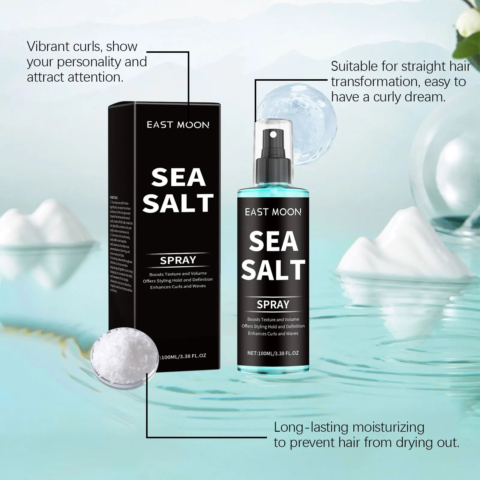 100ML Sea Salt Hair Curling Spray Long Lasting Styling Elastic Hair Conditioner Refreshing Curl Defining Lazy Hair Styling Mist