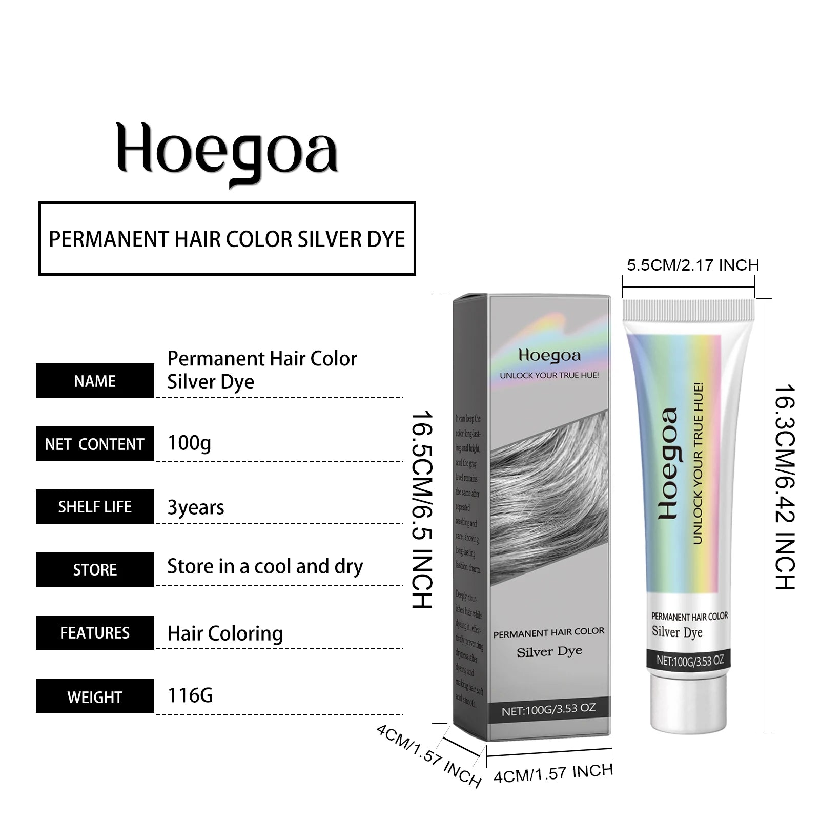 Long Lasting Hair Dye Cream Unisex Permanent Professional Covering Nourishing Non Irritating for Women Men Silver Color Hair Dye