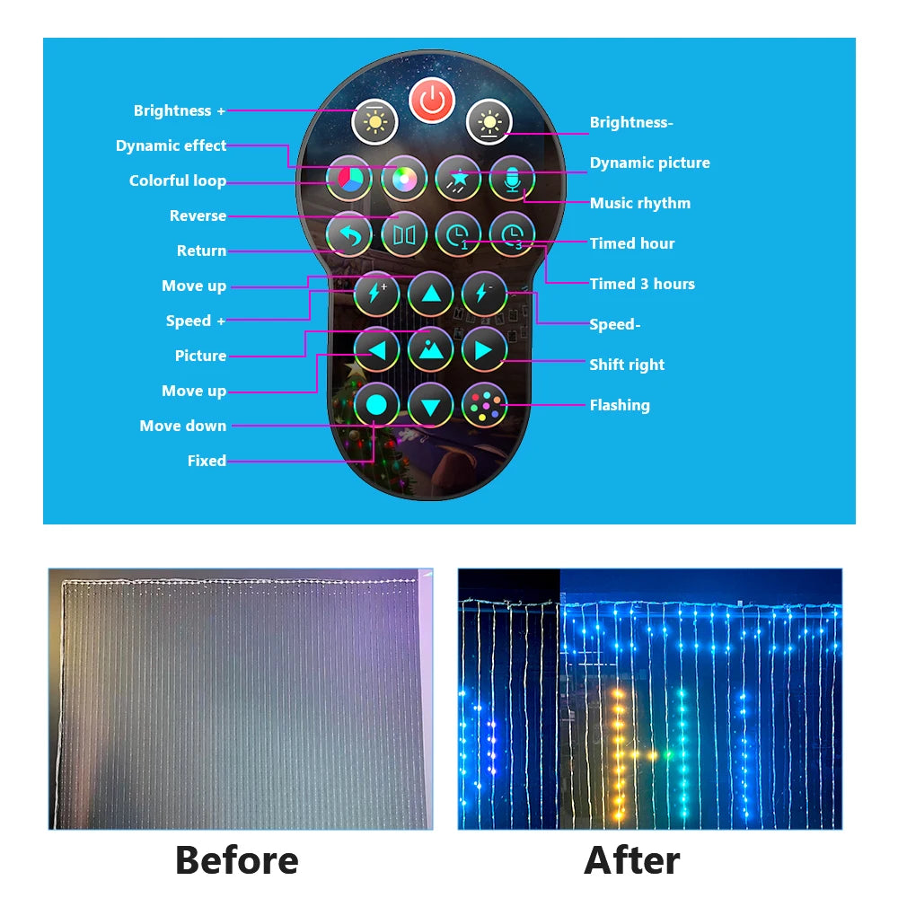 Smart Curtain Lights, 9.8 X 9.8Ft LED Curtain Lights, 400LEDs RGB Color Changing APP Programmable DIY Music-Sync String Lights F - Firu Total Sales