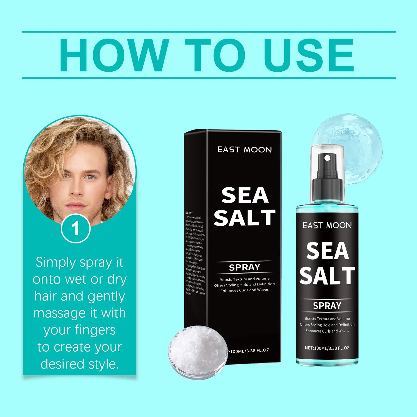 100ML Sea Salt Hair Curling Spray Long Lasting Styling Elastic Hair Conditioner Refreshing Curl Defining Lazy Hair Styling Mist