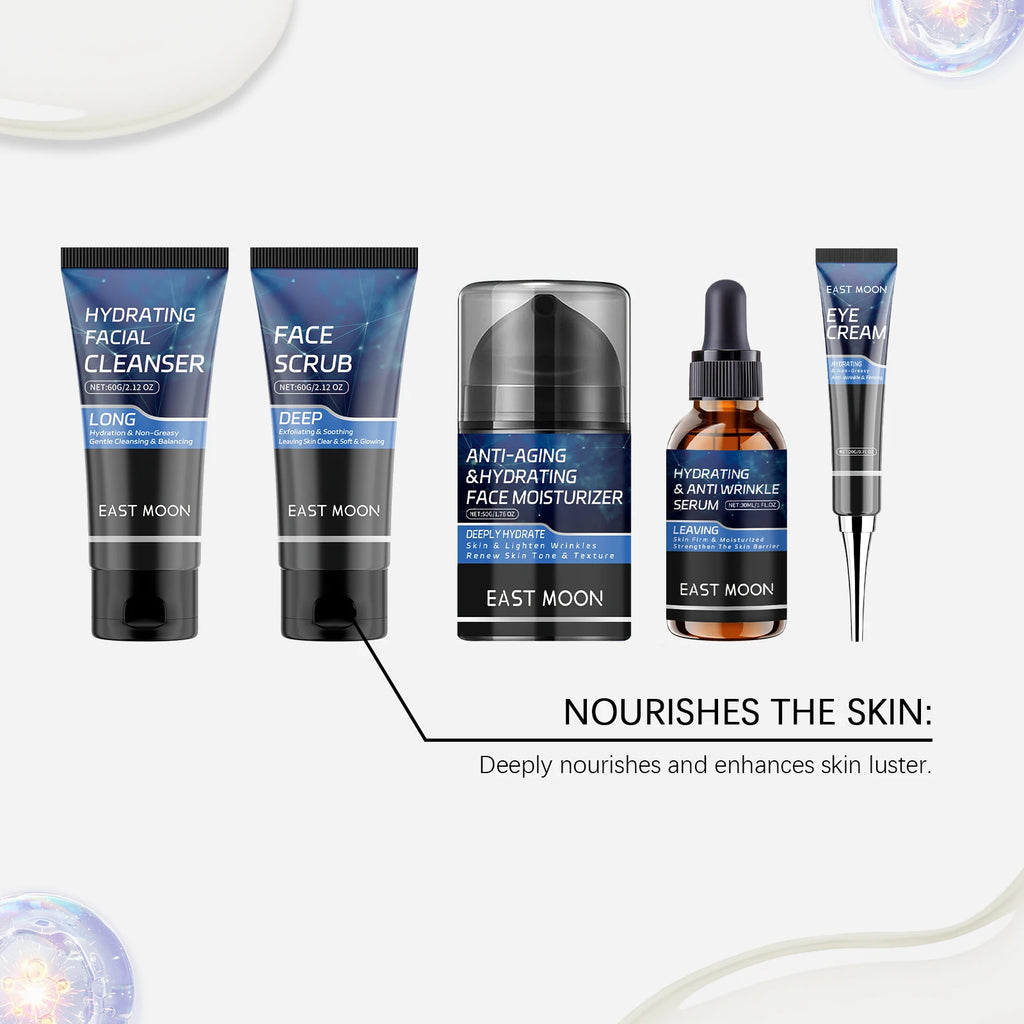 East Moon 1set Men's Cleansing Care Gift Set Nourishing Skincare Firming Wrinkles Moisturizing Remove Dirt Oil Control Care Set
