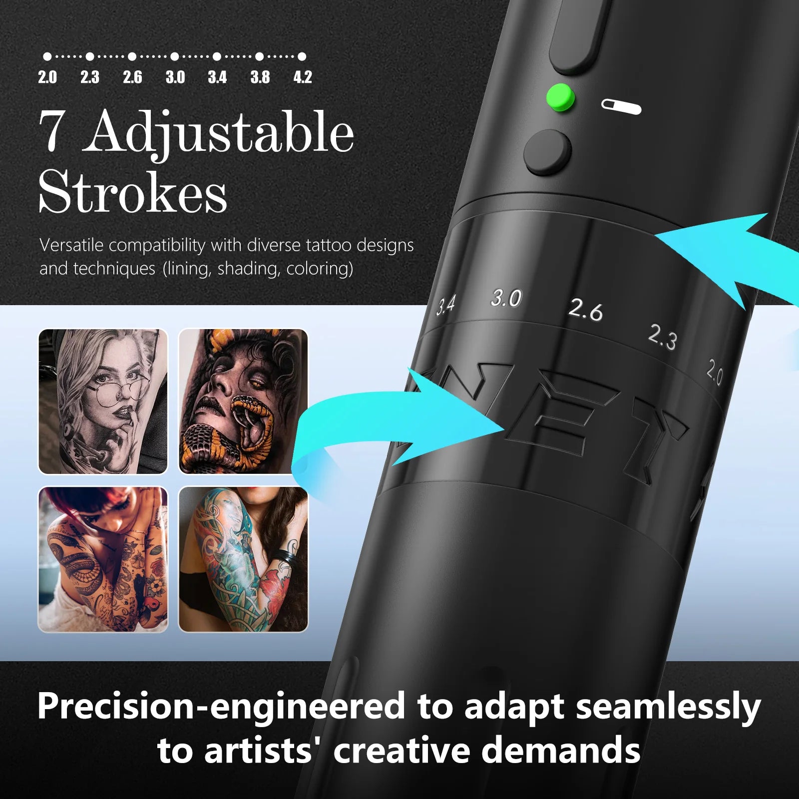 XNET E1 Wireless Tattoo Machine 20pcs Needle 2.0-4.2 Adjustable Stroke Custom Motor 2000mAh Battery Makeup Tattoo Pen For Tattoo