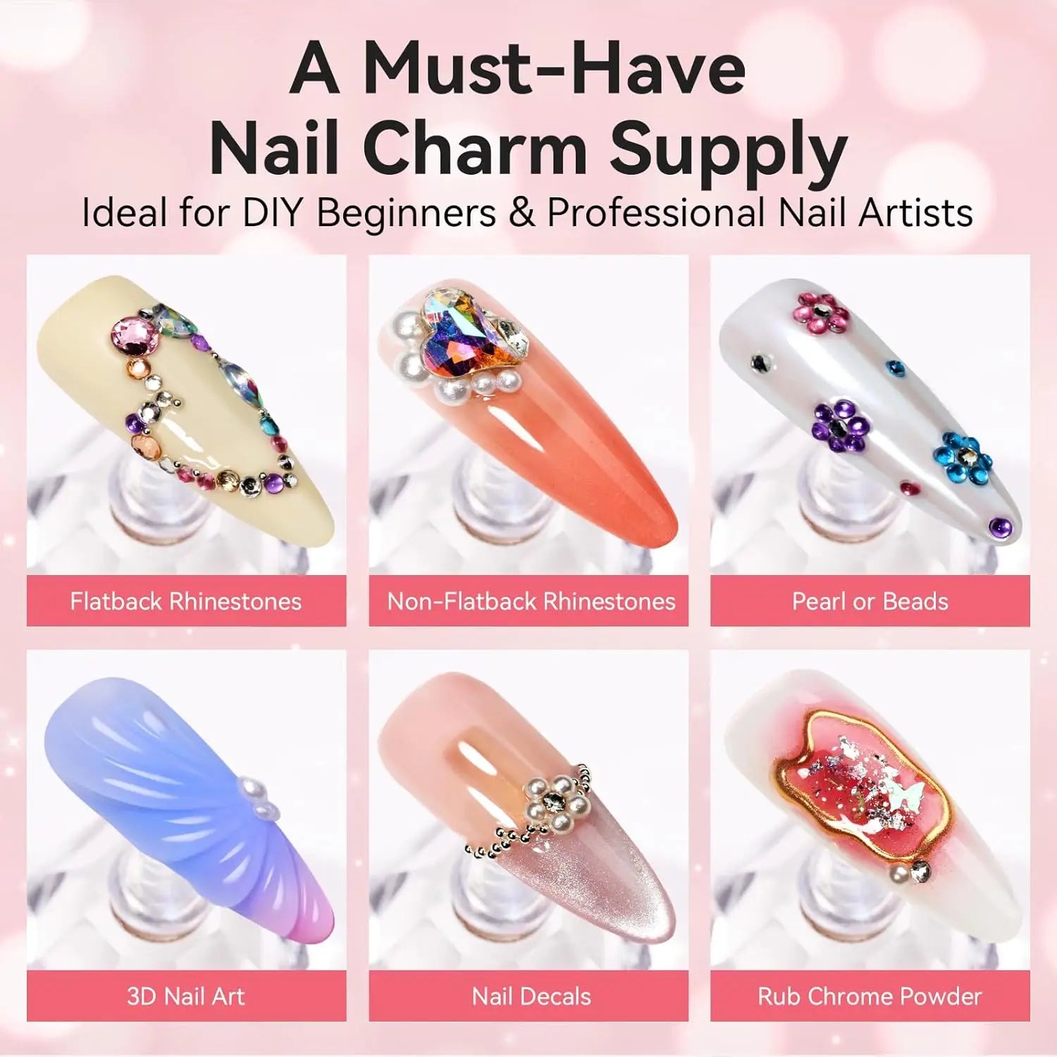 Makartt Nail Rhinestone Glue Set - Gel Nail Glue for Rhinestones, 3D Art Design Super Strong Adhesive for Charm Gems Jewel