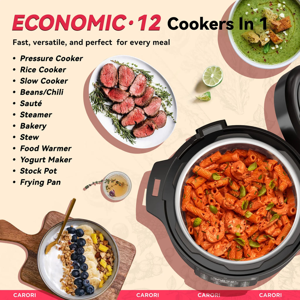 Olla Eléctrica a Presión 1200W 8Qt | 12 en 1 | Acero Inoxidable | Slow Cook, Arroz, Vapor y Yogur