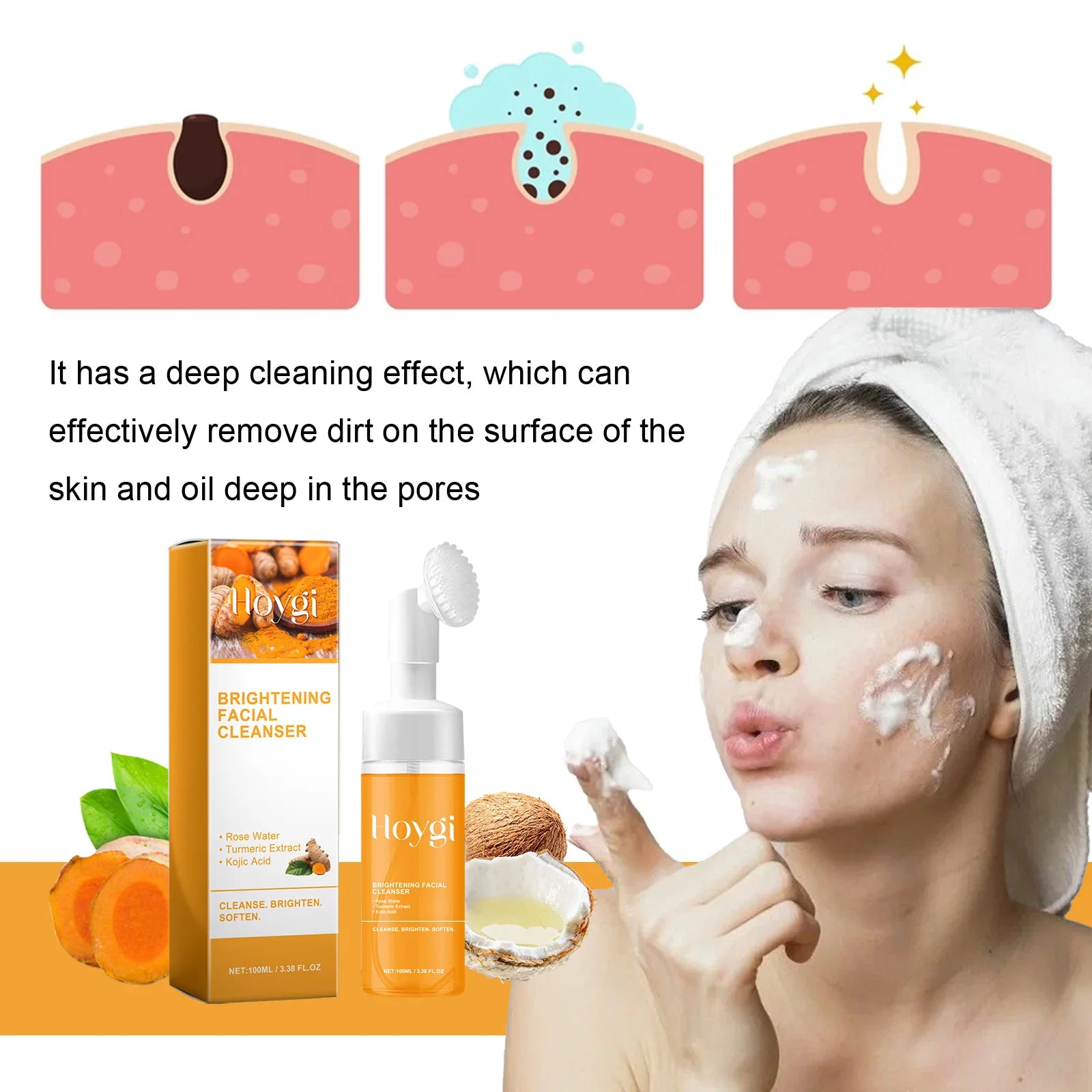 Turmeric Cleansing Milk Blackhead Keratin Remove Oil Control Shrink Pores Reduce Acne Scars Hydrate Moisturize Facial Cleanser