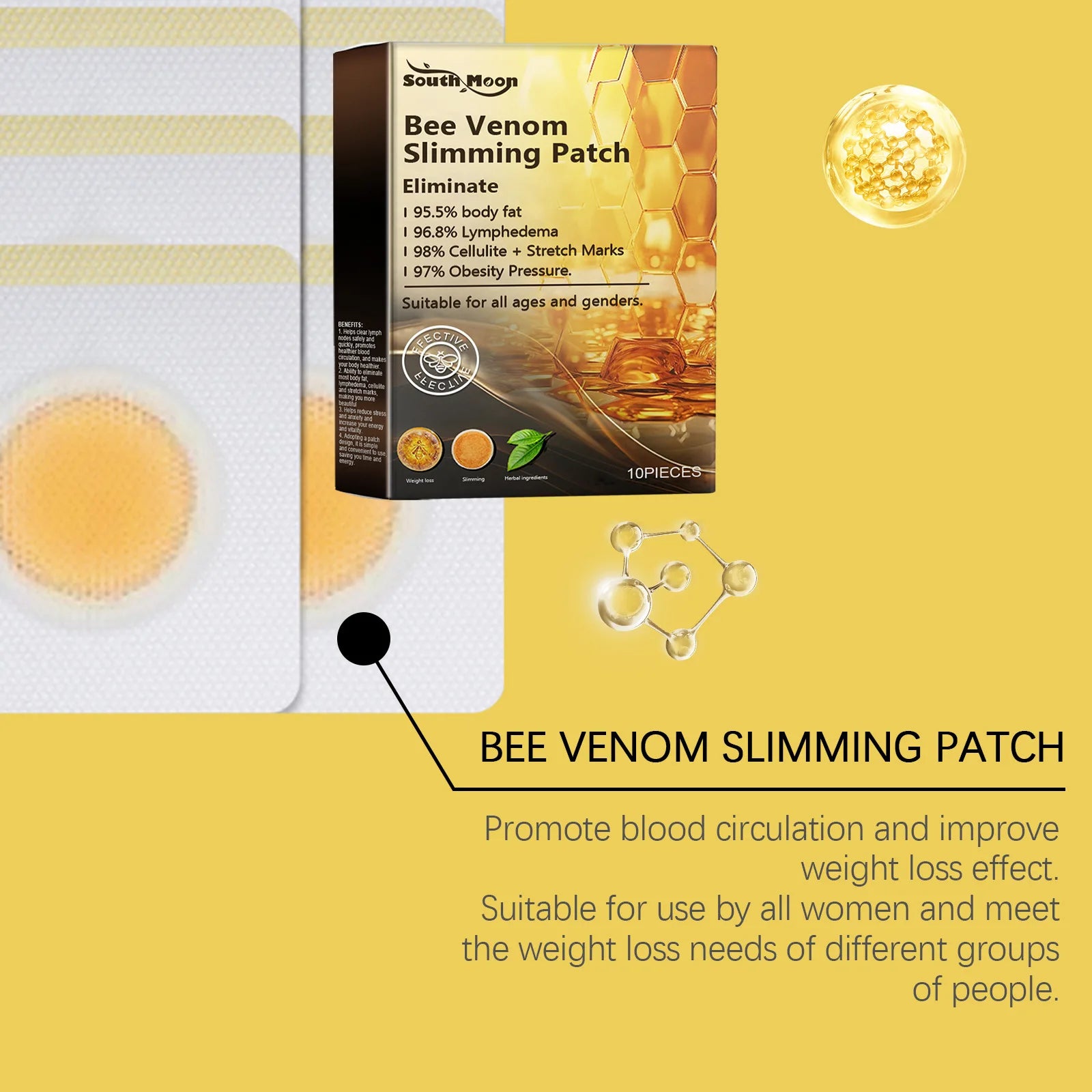 South Moon 10pcs Bee Venom Body Shaping Patch Belly Slimming Weight Loss Detox Abdominal Relieve Stress Muscle Tighten Patches