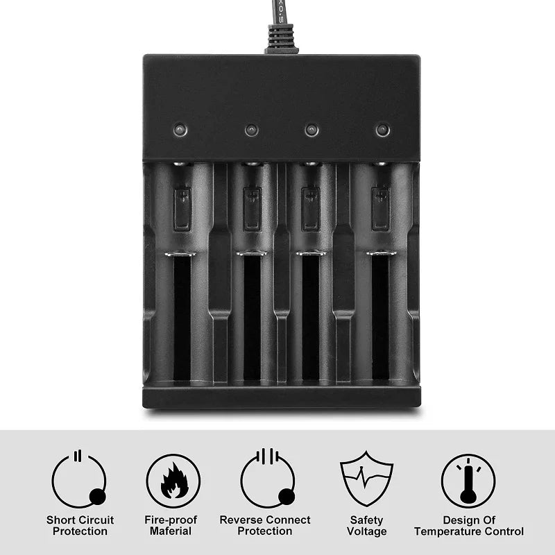 Cargador Universal Inteligente 4 Bahías Skywolfeye | 18650 26650 14500 | Li-ion 🔋