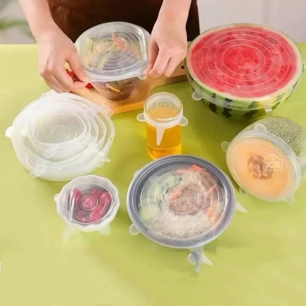 6Pcs Reusable Silicone Food Seal Wraps - Fridge & Dishwasher Safe, Heat Resistant & Leak-Free Kitchen Organizer