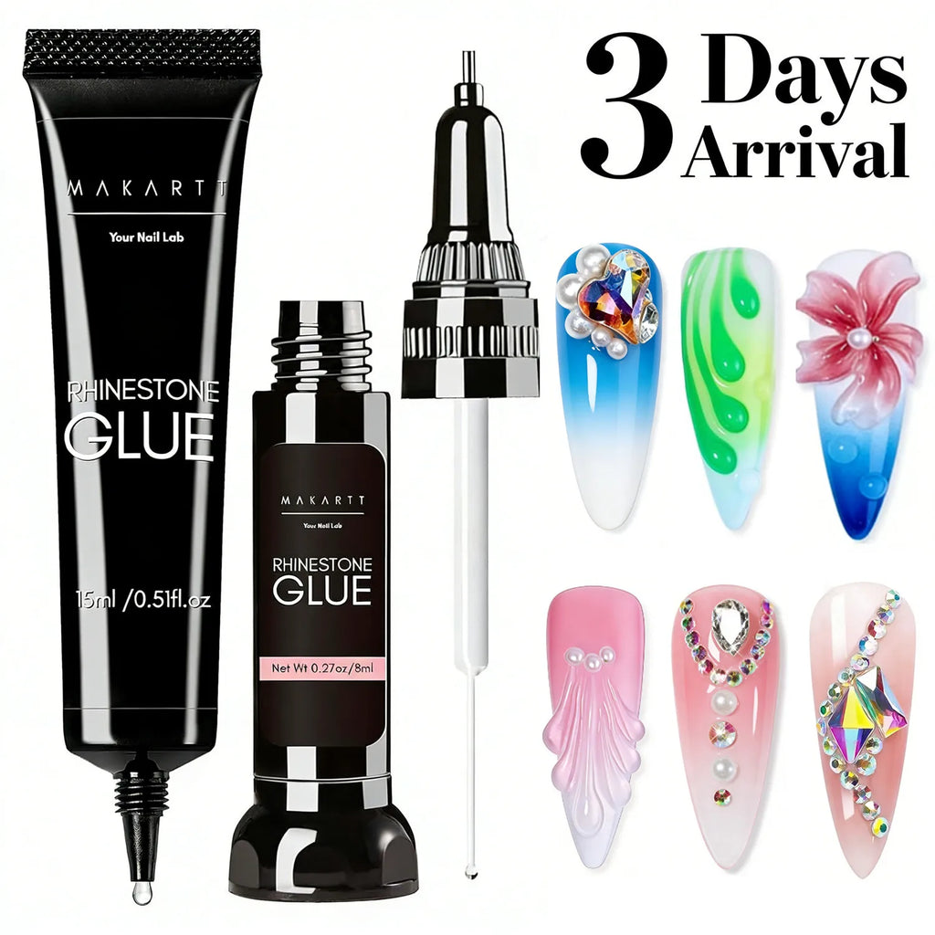 Makartt Nail Rhinestone Glue Set - Gel Nail Glue for Rhinestones, 3D Art Design Super Strong Adhesive for Charm Gems Jewel