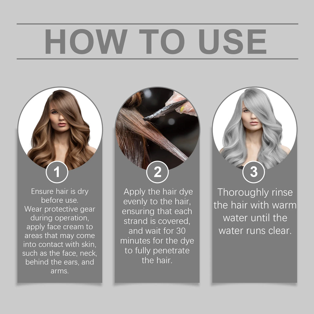 Long Lasting Hair Dye Cream Unisex Permanent Professional Covering Nourishing Non Irritating for Women Men Silver Color Hair Dye