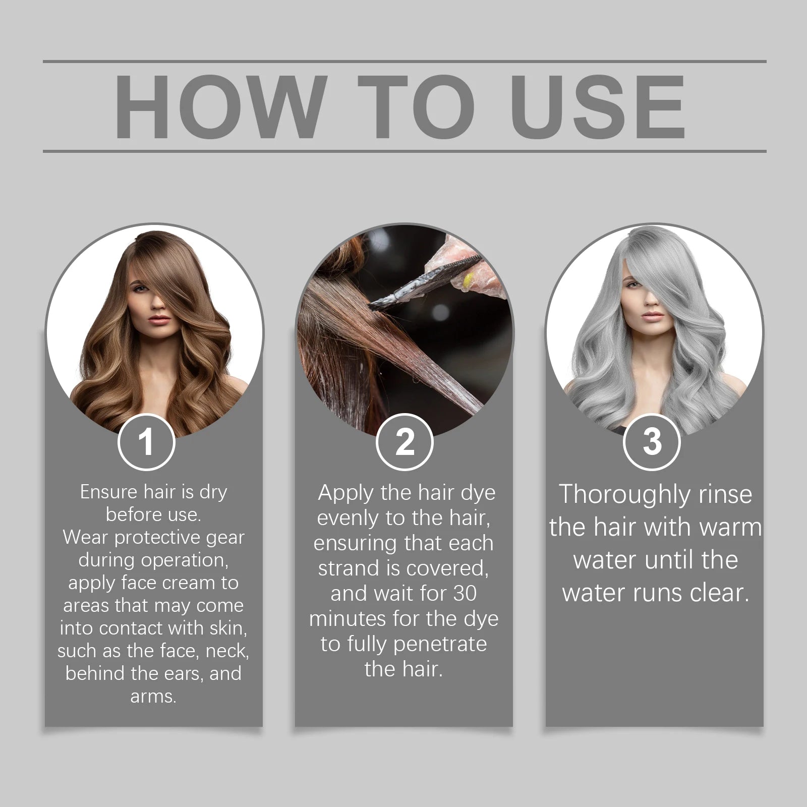 Long Lasting Hair Dye Cream Unisex Permanent Professional Covering Nourishing Non Irritating for Women Men Silver Color Hair Dye