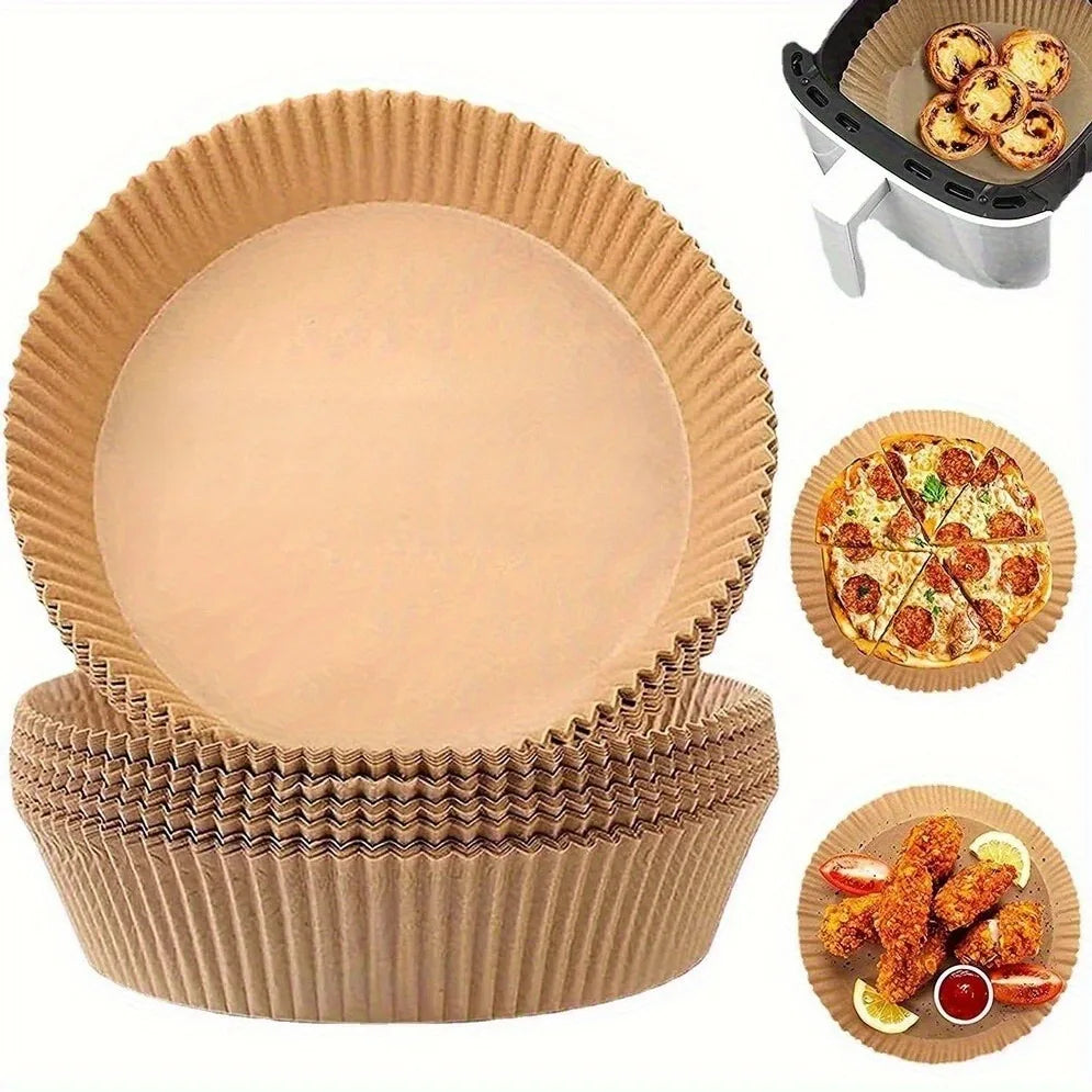 50pcs fifty disposable round baking parchment papers. a large, convenient quantity of non-stick liners for oven use.