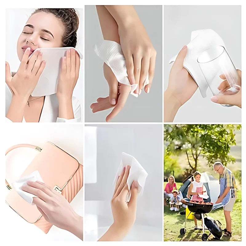 Compressed Travel Towels  - Thick & Soft Disposable Face Towels for Makeup Removal, Camping, Gym, Quick-Expanding & Porta