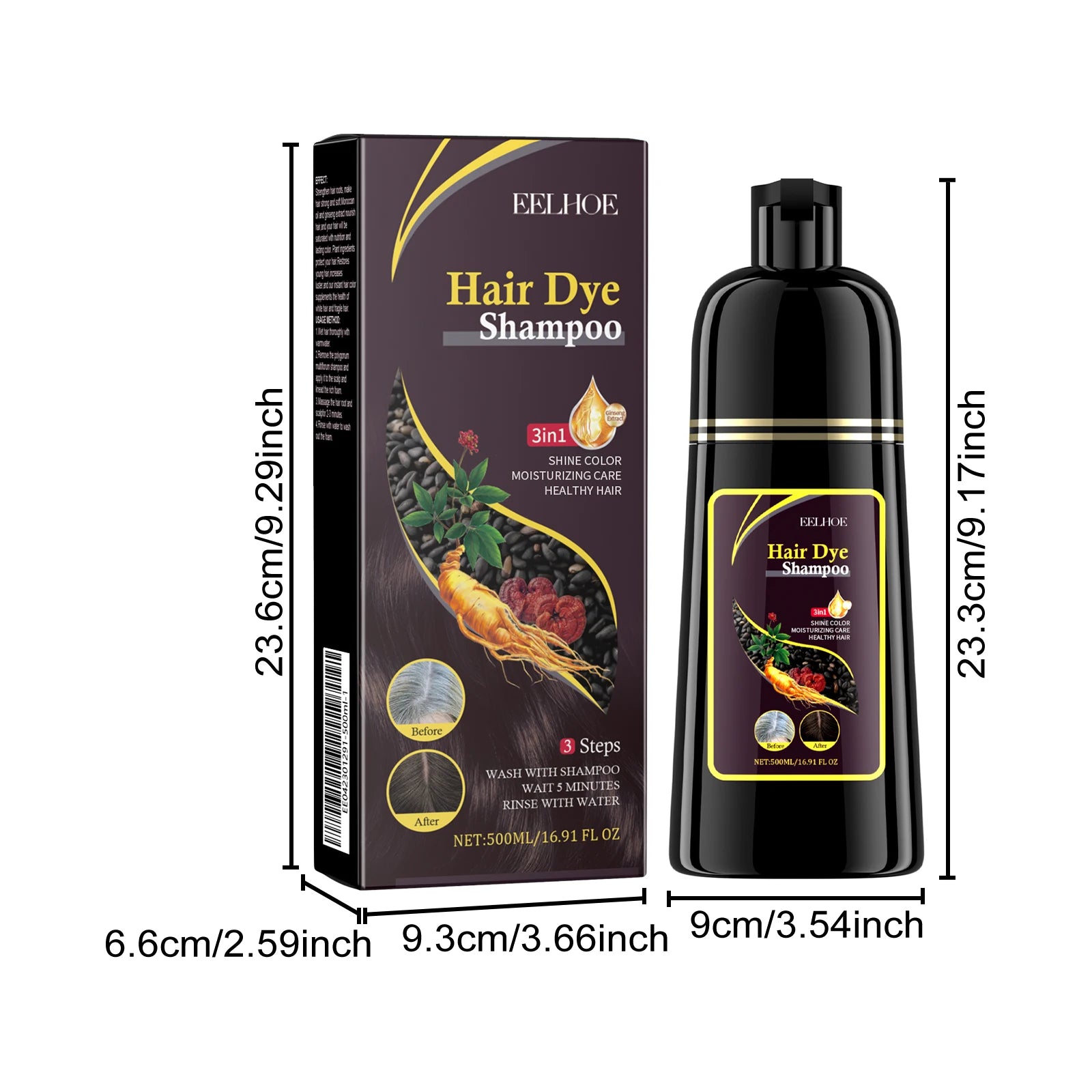 500ml Eelhoe Black Hair Shampoo Repair Dry Damaged Hair Clean Nourish Polygonum Multiflorum Thunb Natural Herbal Quick Hair Dye