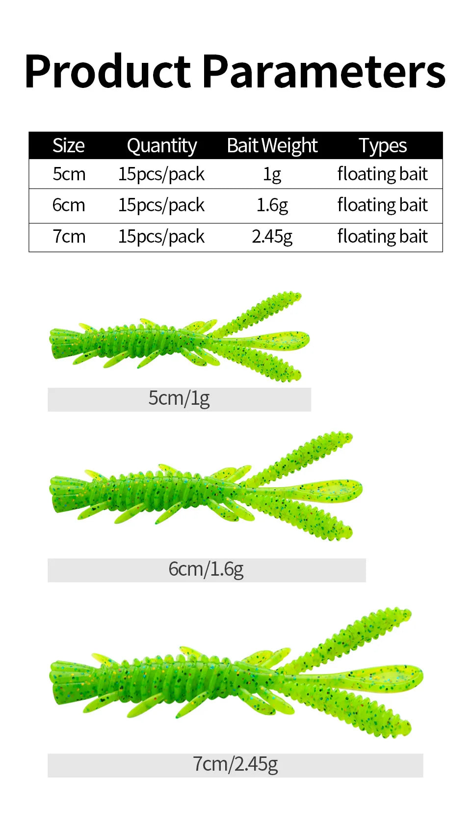 LINNHUE Camarón Silicona Flotante | NED Rig | Swimbait | Con Atrayente | Pesca Mar y Lago - Firu Total Sales