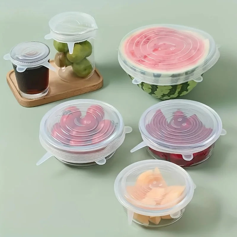6Pcs Reusable Silicone Food Seal Wraps - Fridge & Dishwasher Safe, Heat Resistant & Leak-Free Kitchen Organizer