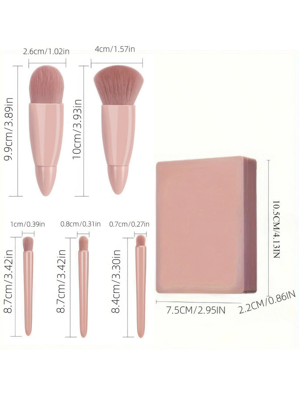 1 Set Chic Pink Makeup Brush Set - Mirror Compact, 5pcs Soft Bristles Versatile for Blush Eye Foundation