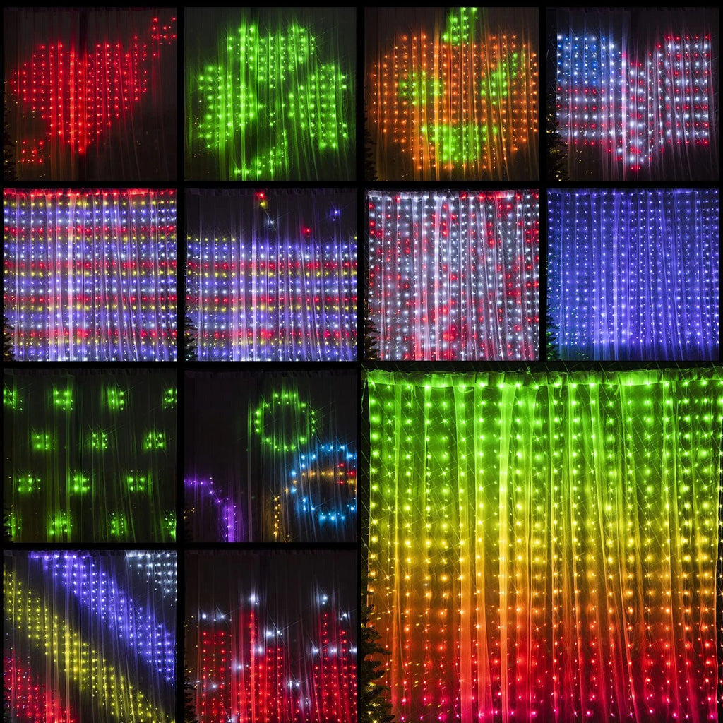 Smart Curtain Lights, 9.8 X 9.8Ft LED Curtain Lights, 400LEDs RGB Color Changing APP Programmable DIY Music-Sync String Lights F - Firu Total Sales