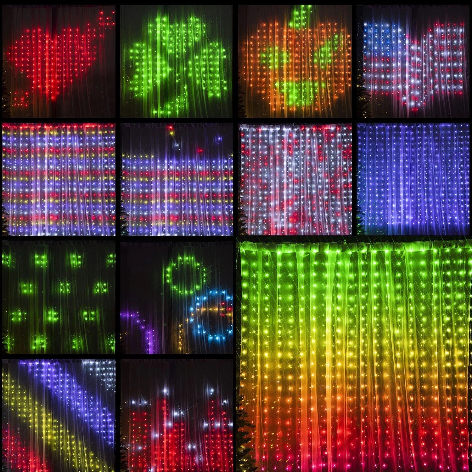 Smart Curtain Lights, 9.8 X 9.8Ft LED Curtain Lights, 400LEDs RGB Color Changing APP Programmable DIY Music-Sync String Lights F - Firu Total Sales