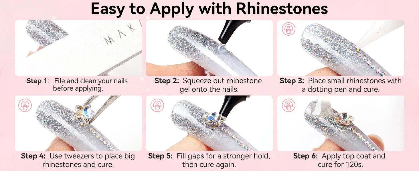 Makartt Nail Rhinestone Glue Set - Gel Nail Glue for Rhinestones, 3D Art Design Super Strong Adhesive for Charm Gems Jewel