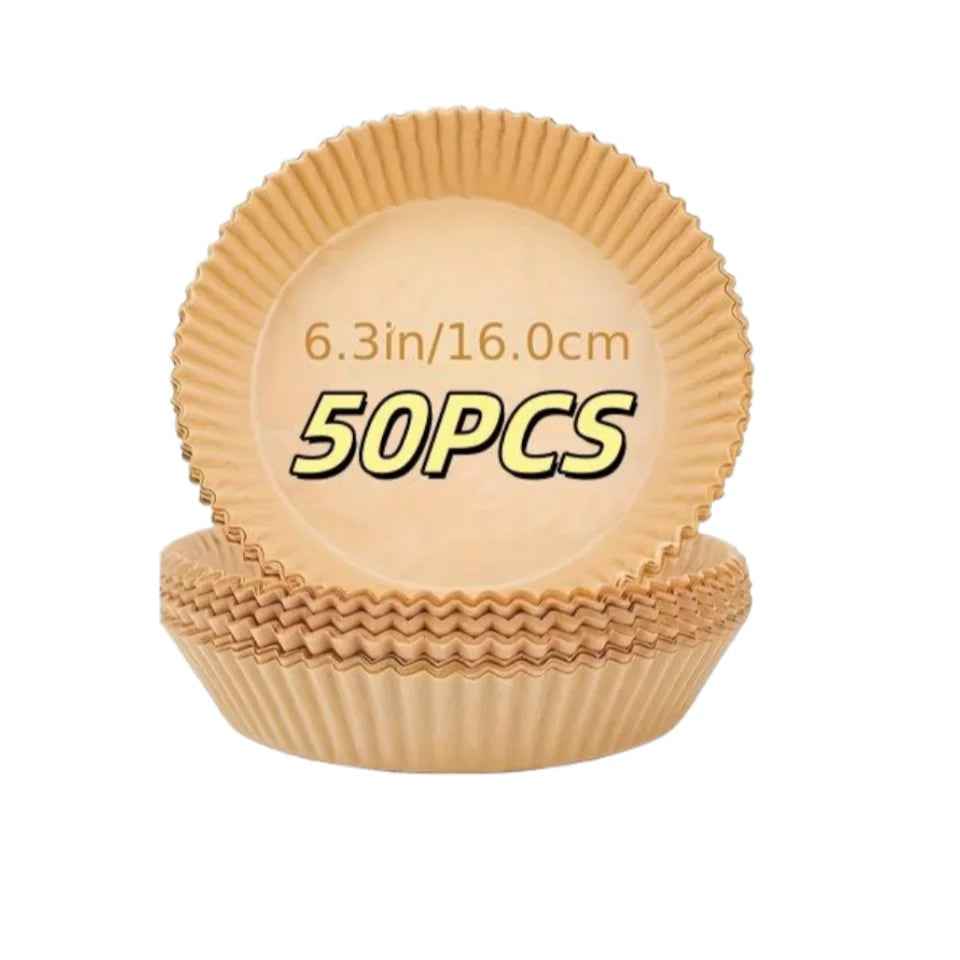 50pcs fifty disposable round baking parchment papers. a large, convenient quantity of non-stick liners for oven use.