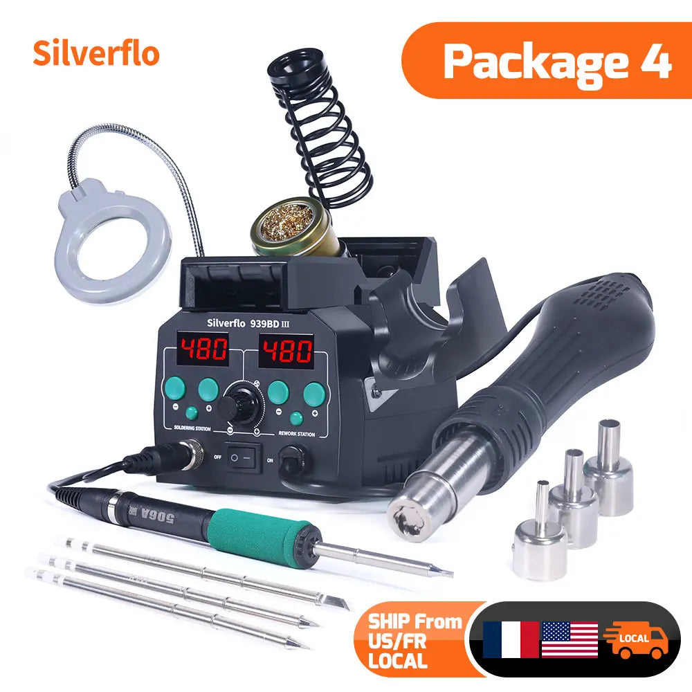 Silverflo 938BD-III Soldering Station Rapid Heating T12 Soldering Iron Hot Air Welding Station With Auto Sleep For SMD Rework