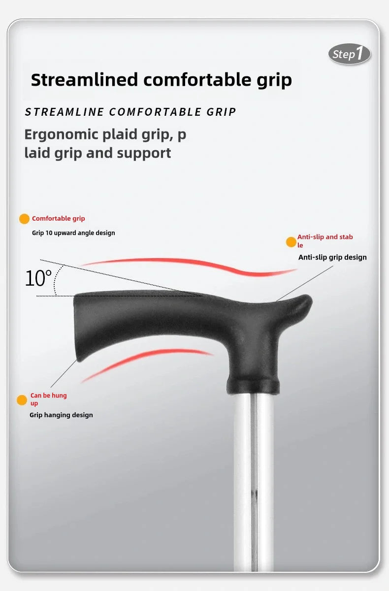 A 2-in-1 portable folding cane and chair combination that can be quickly folded and unfolded, equipped with a seat and three leg