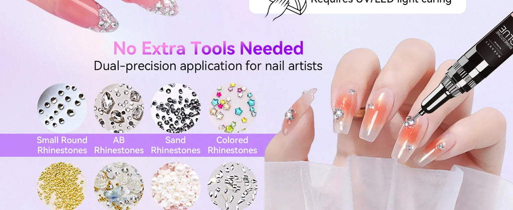 Makartt Nail Rhinestone Glue Set - Gel Nail Glue for Rhinestones, 3D Art Design Super Strong Adhesive for Charm Gems Jewel