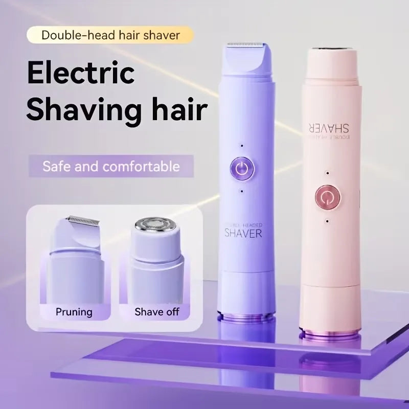 Rechargeable Double Head Hair Removal Device Cordless Wet Dry Shaver for Face Body Bikini Portable Travel Grooming Tool