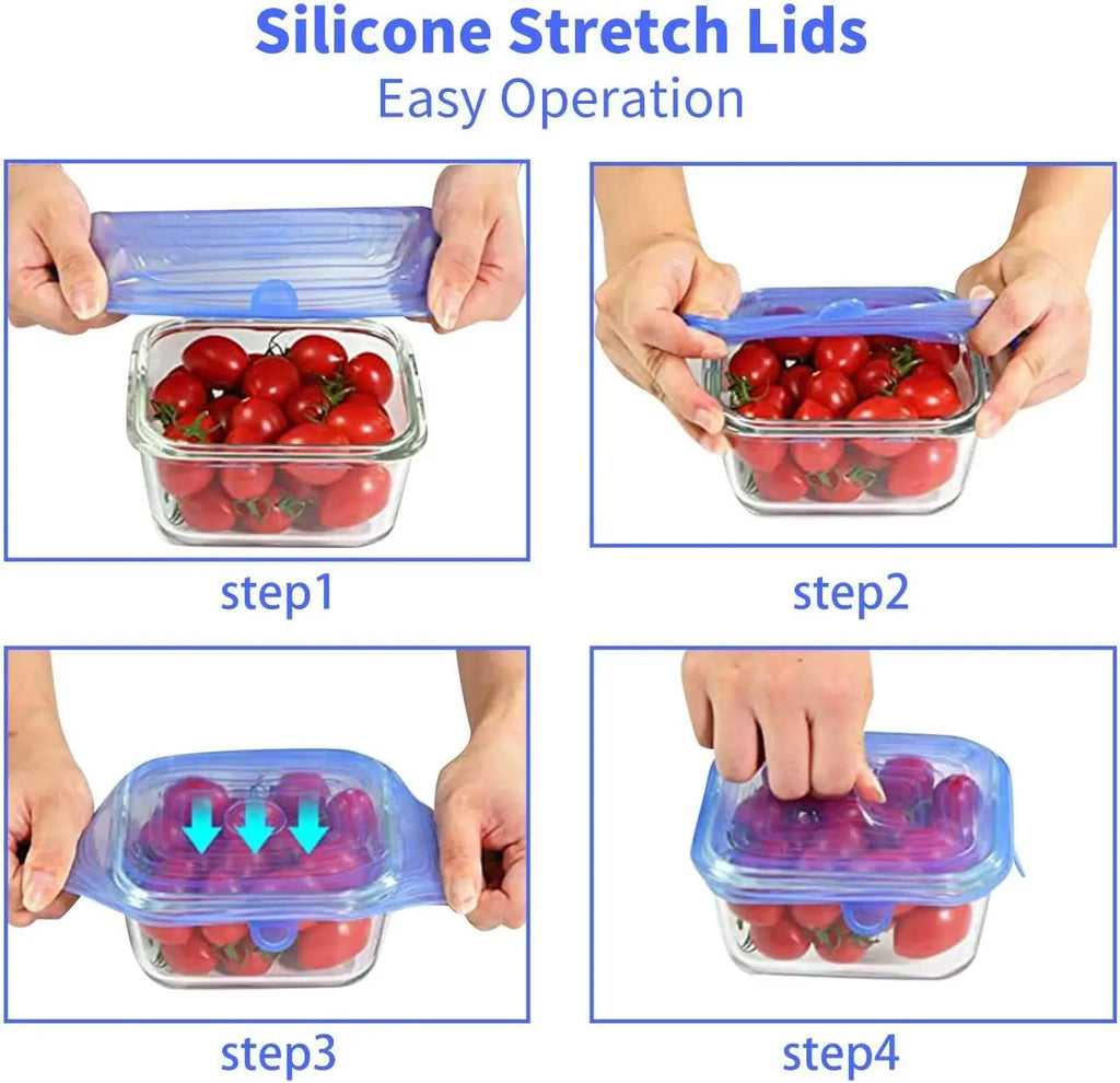6Pcs Reusable Silicone Food Seal Wraps - Fridge & Dishwasher Safe, Heat Resistant & Leak-Free Kitchen Organizer