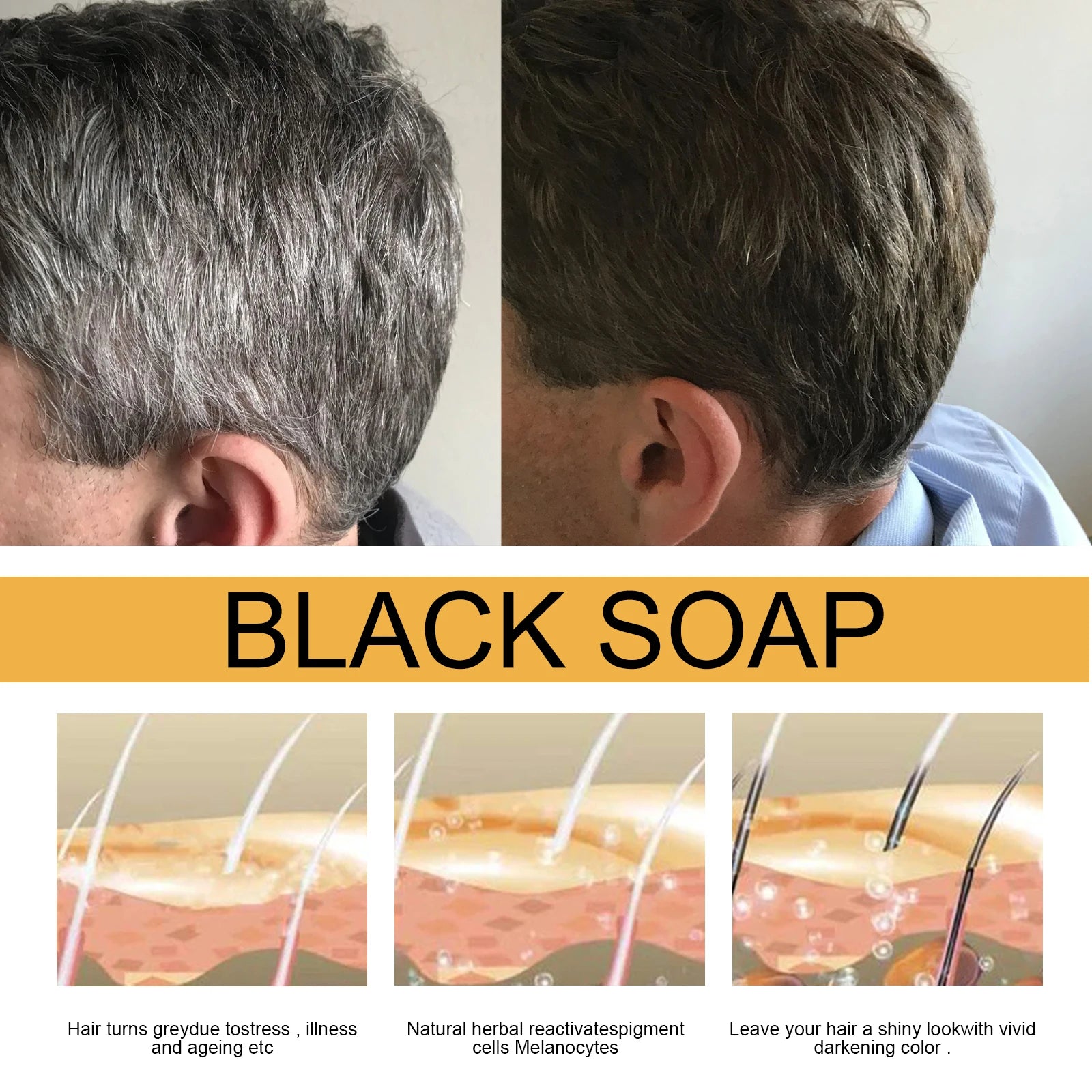 High Quality Black Soap Restores Hair Natural Color Dense Nourish Hair Care Clean Scalp Soft Hair Strong Hair Shampoo Soap