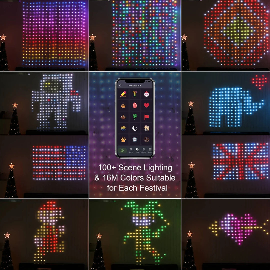 Smart Curtain Lights, 9.8 X 9.8Ft LED Curtain Lights, 400LEDs RGB Color Changing APP Programmable DIY Music-Sync String Lights F - Firu Total Sales